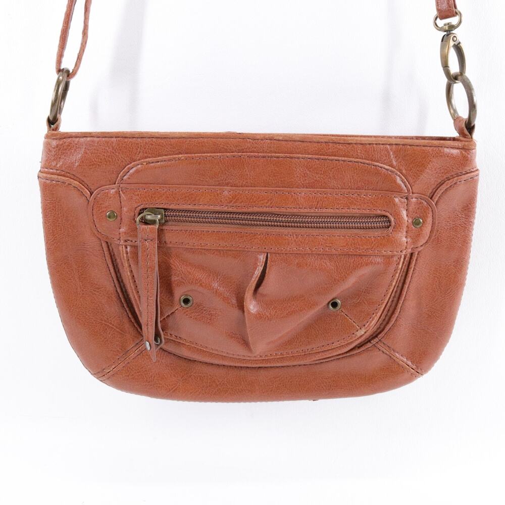 Merona Crossbody Handbag Women Small Brown Faux Leather Half Moon Purse Bag